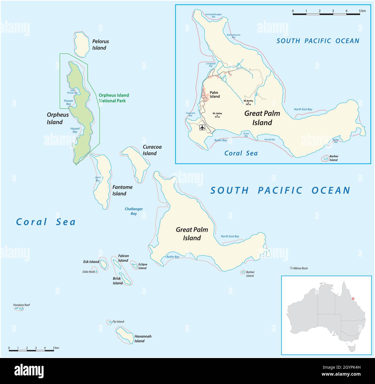 Mapa vectorial de las Islas Palm, Queensland, Australia Ilustración del Vector