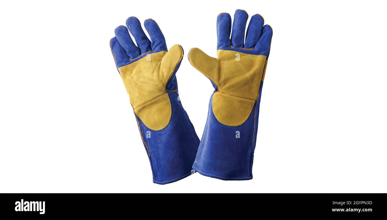 Guantes de soldadura de cuero, guantes de soldadura de palo azul, guantes  de seguridad resistentes al calor de 16 pulgadas de largo, guantes de