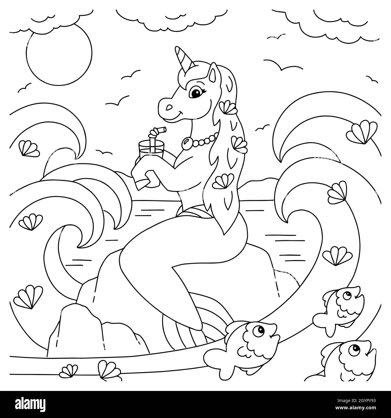 La Sirena Unicornio Coqueta Bebe Zumo Página De Libro Para Colorear