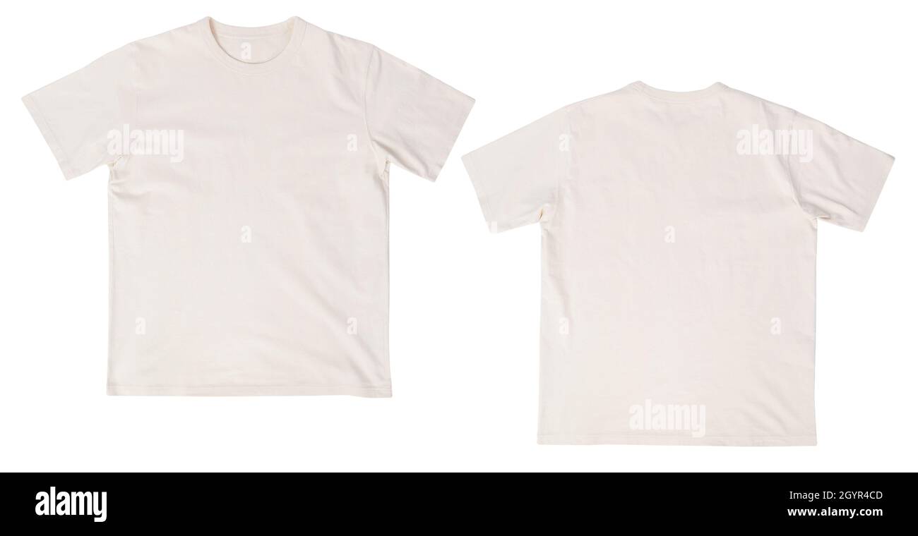 Camiseta beige en blanco mockup parte delantera y trasera aisladas sobre  fondo blanco con trazado de recorte Fotografía de stock - Alamy
