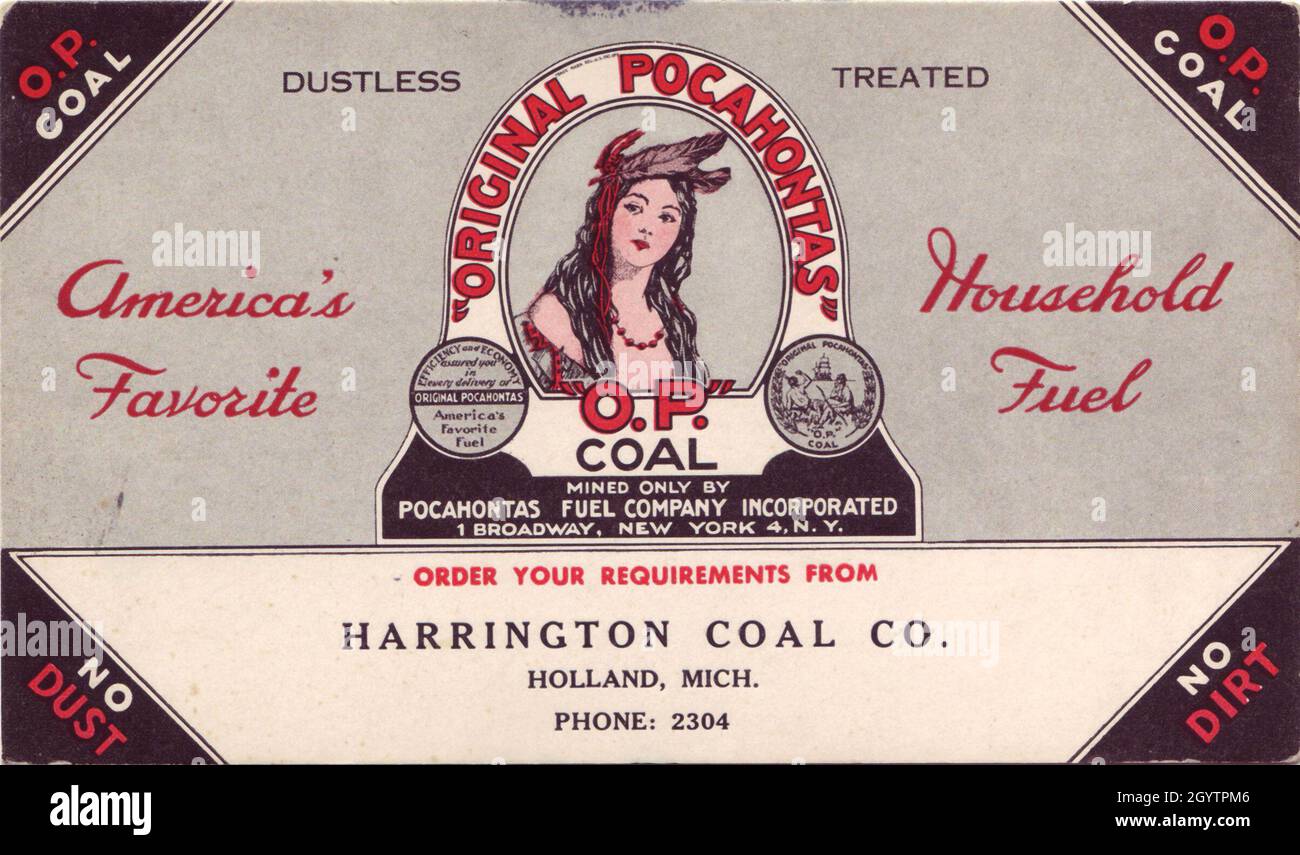 Tarjeta para Harrington Coal Company, Holanda, Michigan Foto de stock