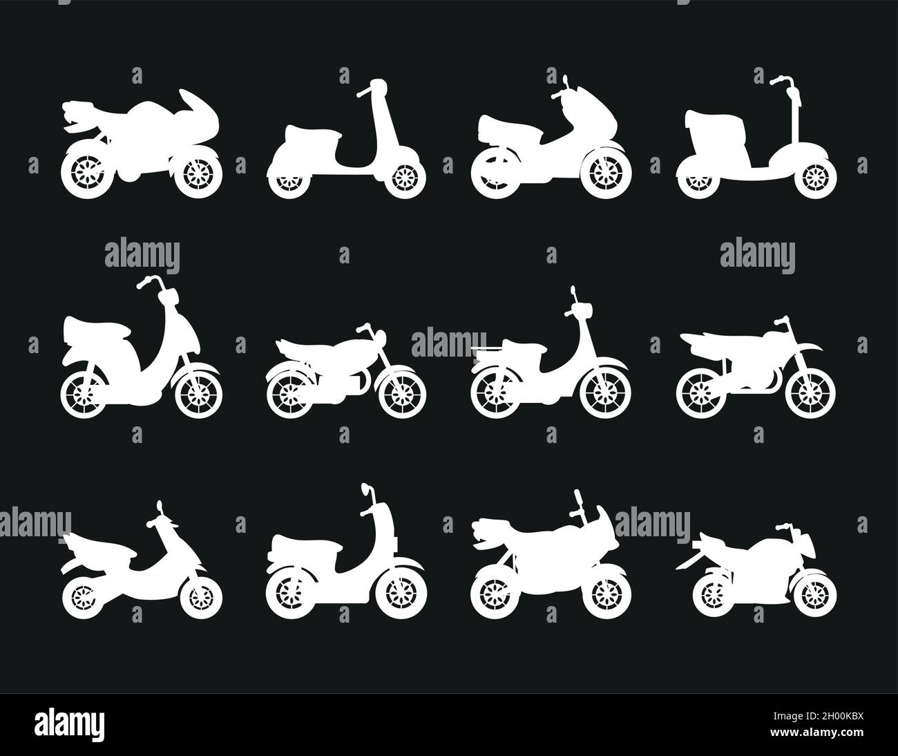 Moto partes accesorios moto silueta iconos conjunto. Equipo para moto.  Ilustración vectorial Imagen Vector de stock - Alamy