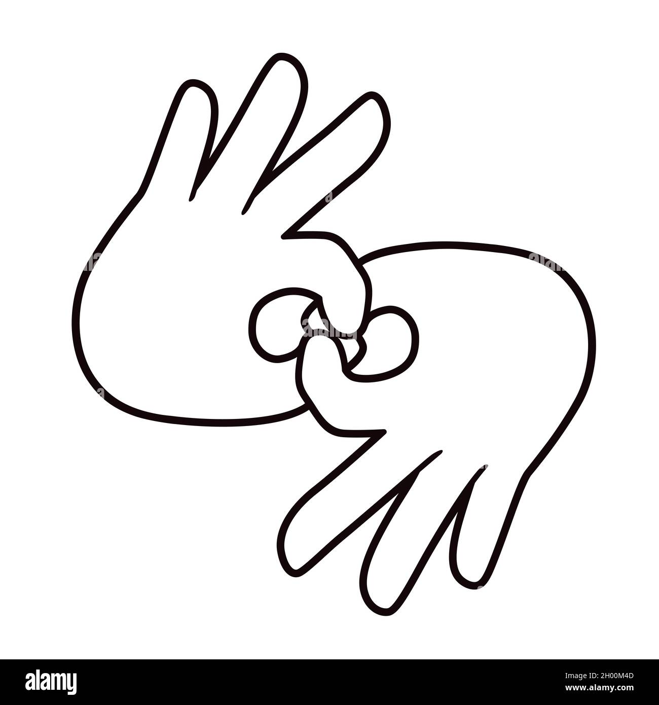 Gesto de mano de dibujos animados firma 'Conectar' en ASL. Icono de línea Negro y Mientras de Lenguaje de signos. Ilustración de imagen de clip vectorial. Ilustración del Vector