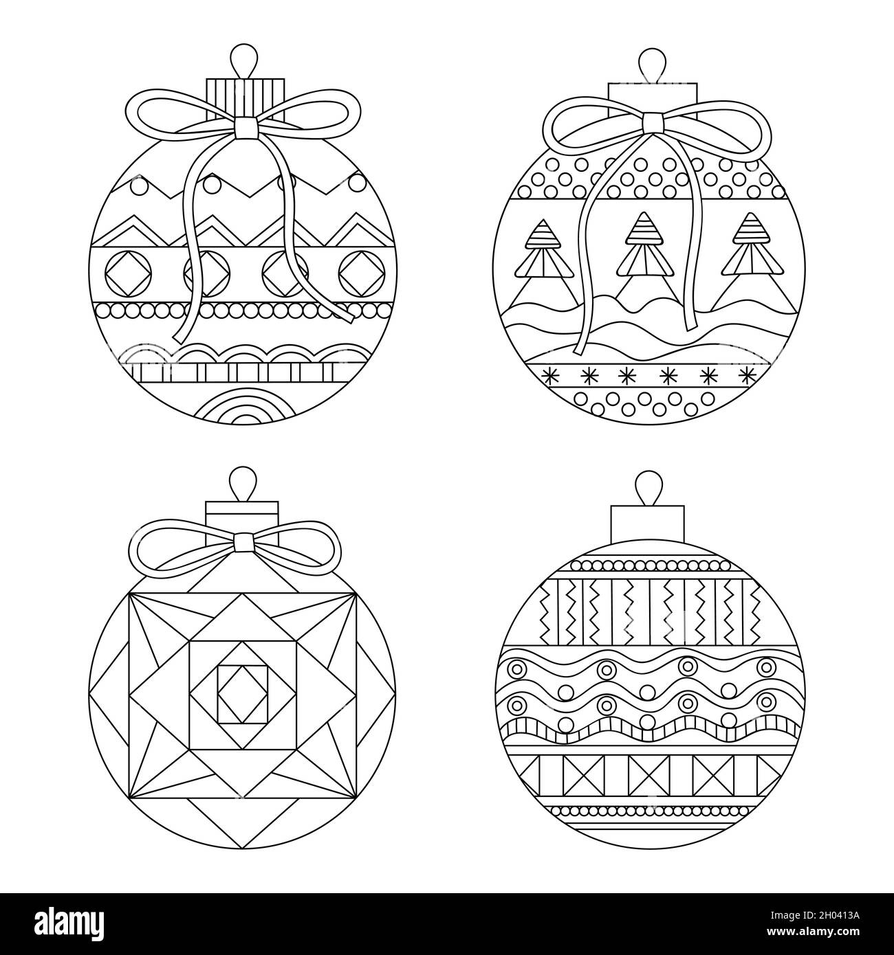 Vector conjunto de bolas de Navidad, contorno negro. navidad y año nuevo  libro para colorear. Dibujo a mano. Año nuevo, juguetes de Navidad Imagen  Vector de stock - Alamy