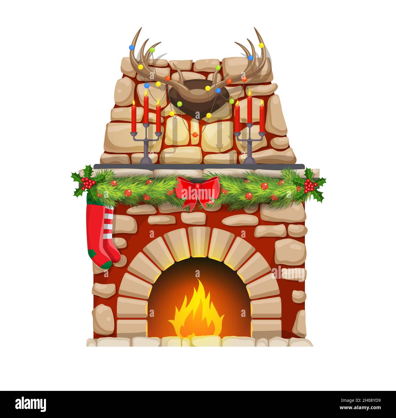 Chimenea de Navidad con fuego de dibujos animados y