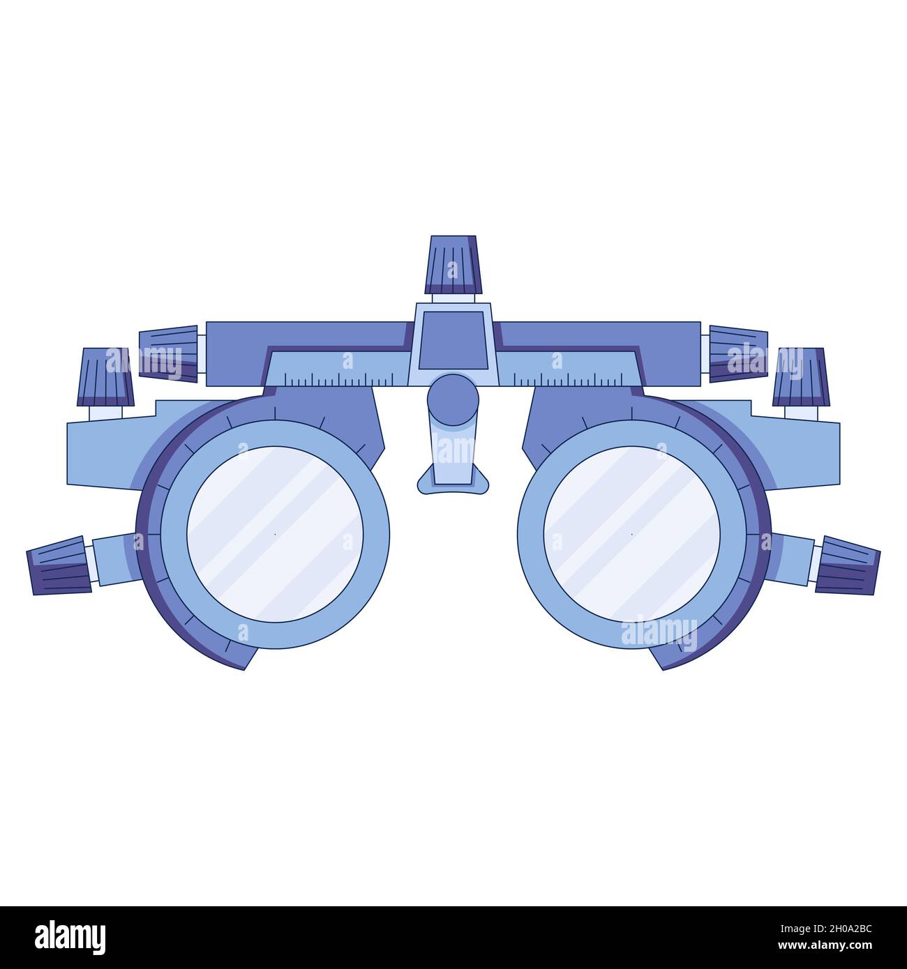 Icono de optometrista de estilo plano, marco de prueba ocular, prueba de visión, dioptría con icono de escala de medida aislado sobre fondo blanco. Ilustración del Vector