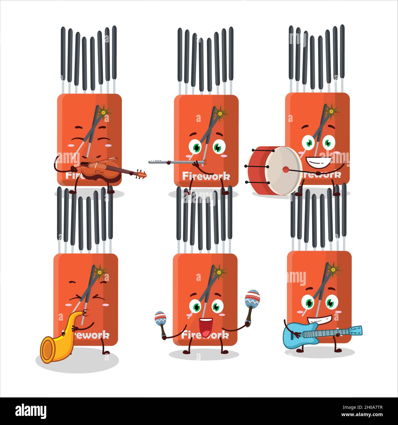Personaje de dibujos animados de fuegos artificiales tocando algunos instrumentos  musicales. Ilustración vectorial Imagen Vector de stock - Alamy