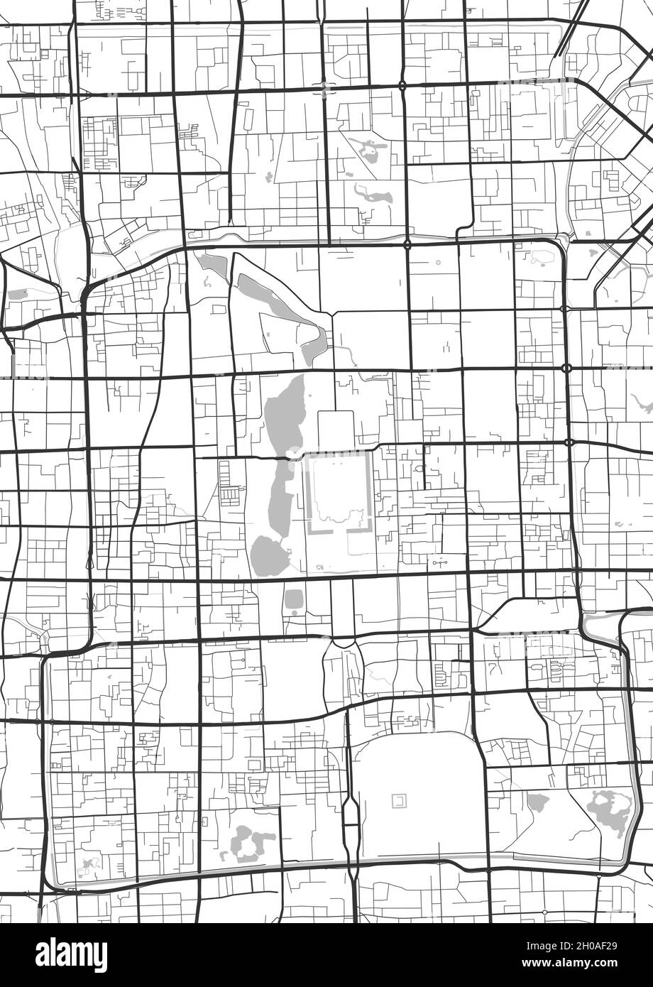 Mapa de Pekín. Mapa detallado de la zona administrativa de la ciudad de Beijing. Panorama de la ciudad. Ilustración vectorial sin derechos de autor. Mapa con carreteras, calle Ilustración del Vector
