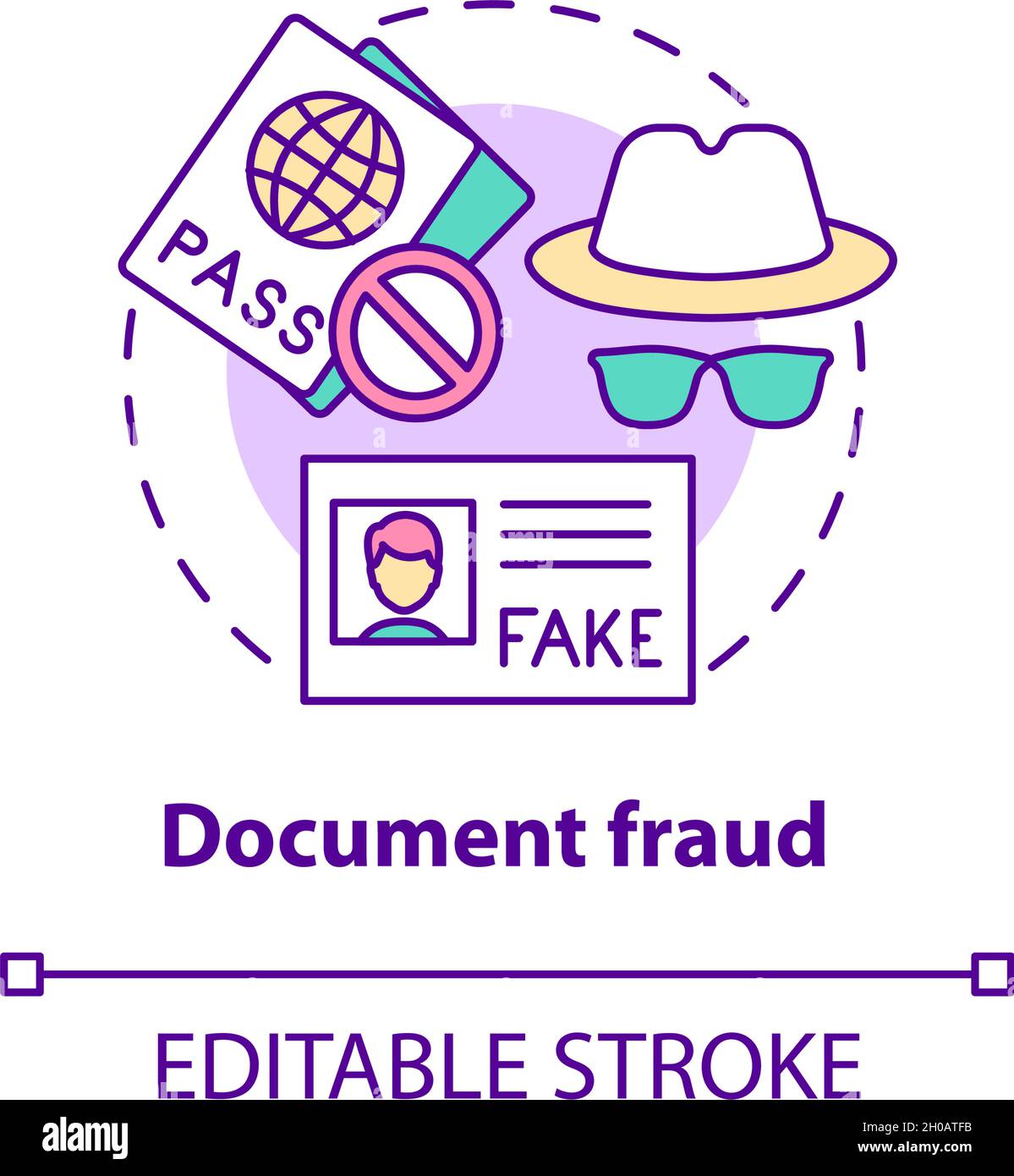 Icono de concepto de fraude de documento Ilustración del Vector