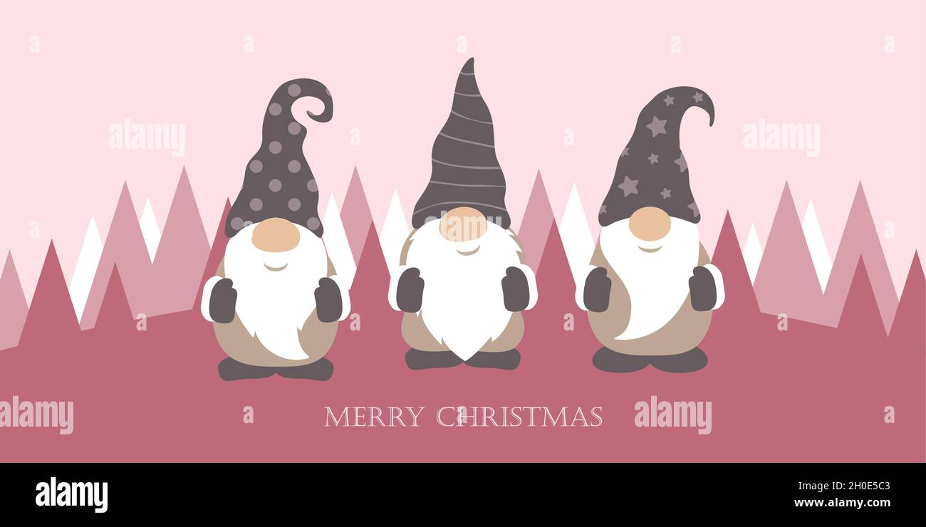 tres lindos gnomos de navidad con gorras divertidas Ilustración del Vector