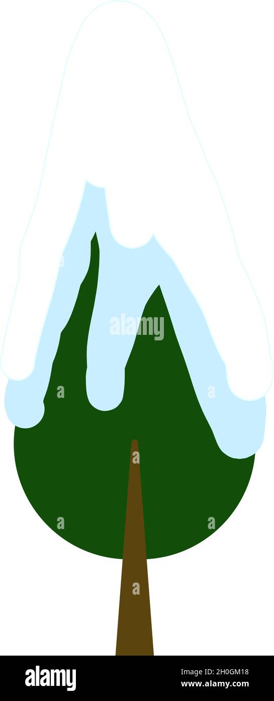 árbol cubierto con elemento de clipart de ilustración de vector plano de estilo caricatura de nieve Ilustración del Vector