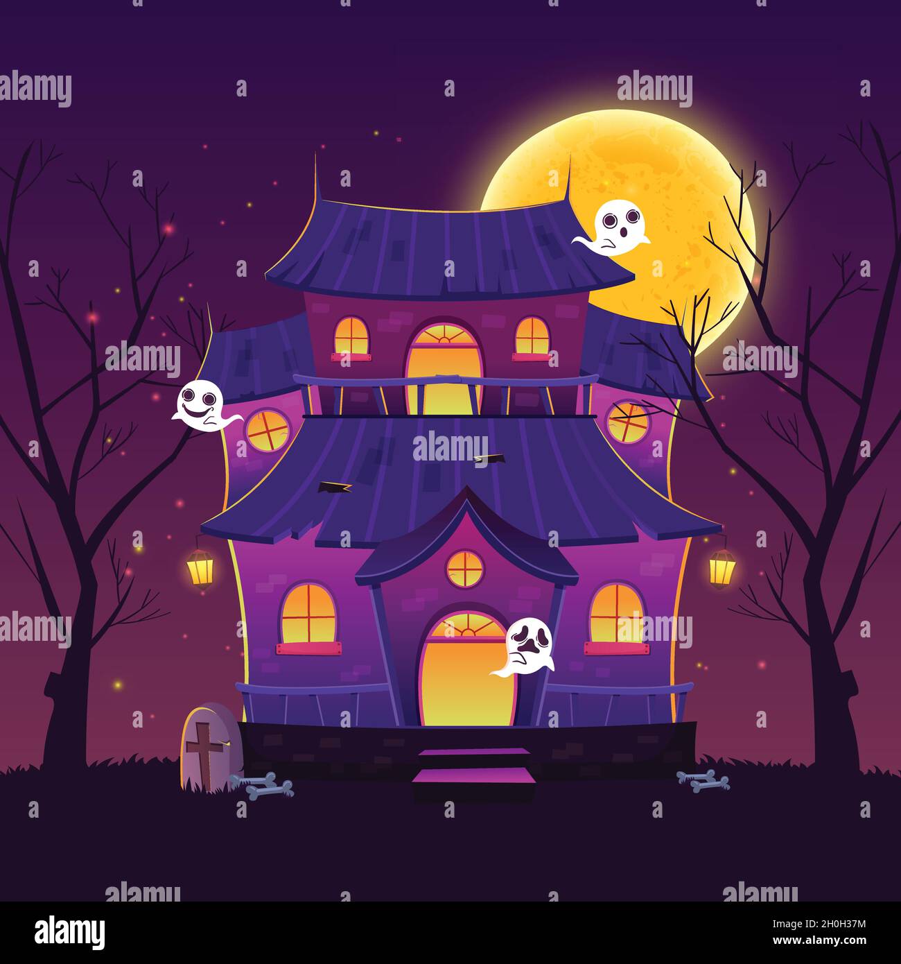 casa fantasmas dibujos animados halloween casa vector diseño ilustración  Imagen Vector de stock - Alamy