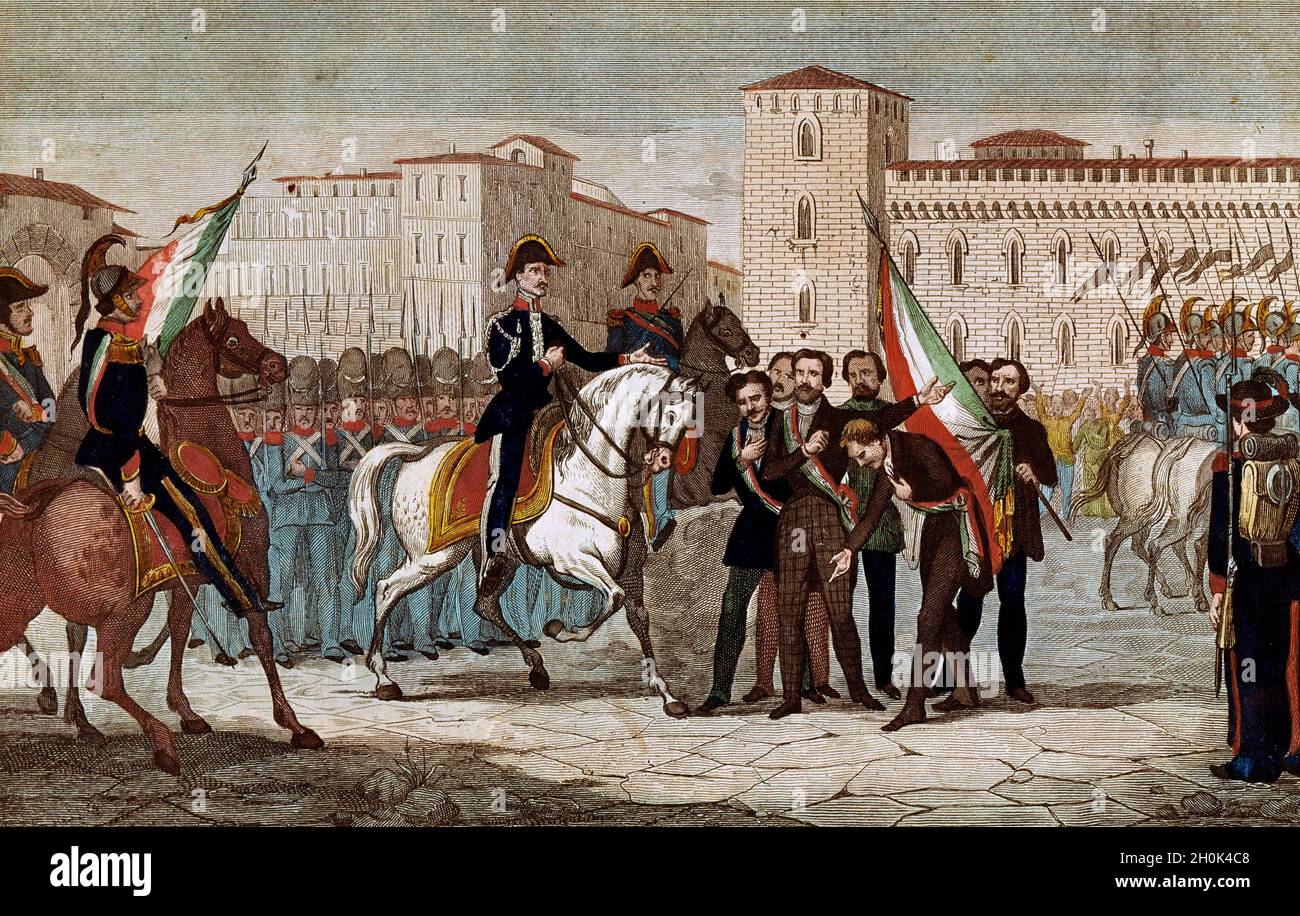 Carlo Alberto entrando en Pavia 1848 Foto de stock