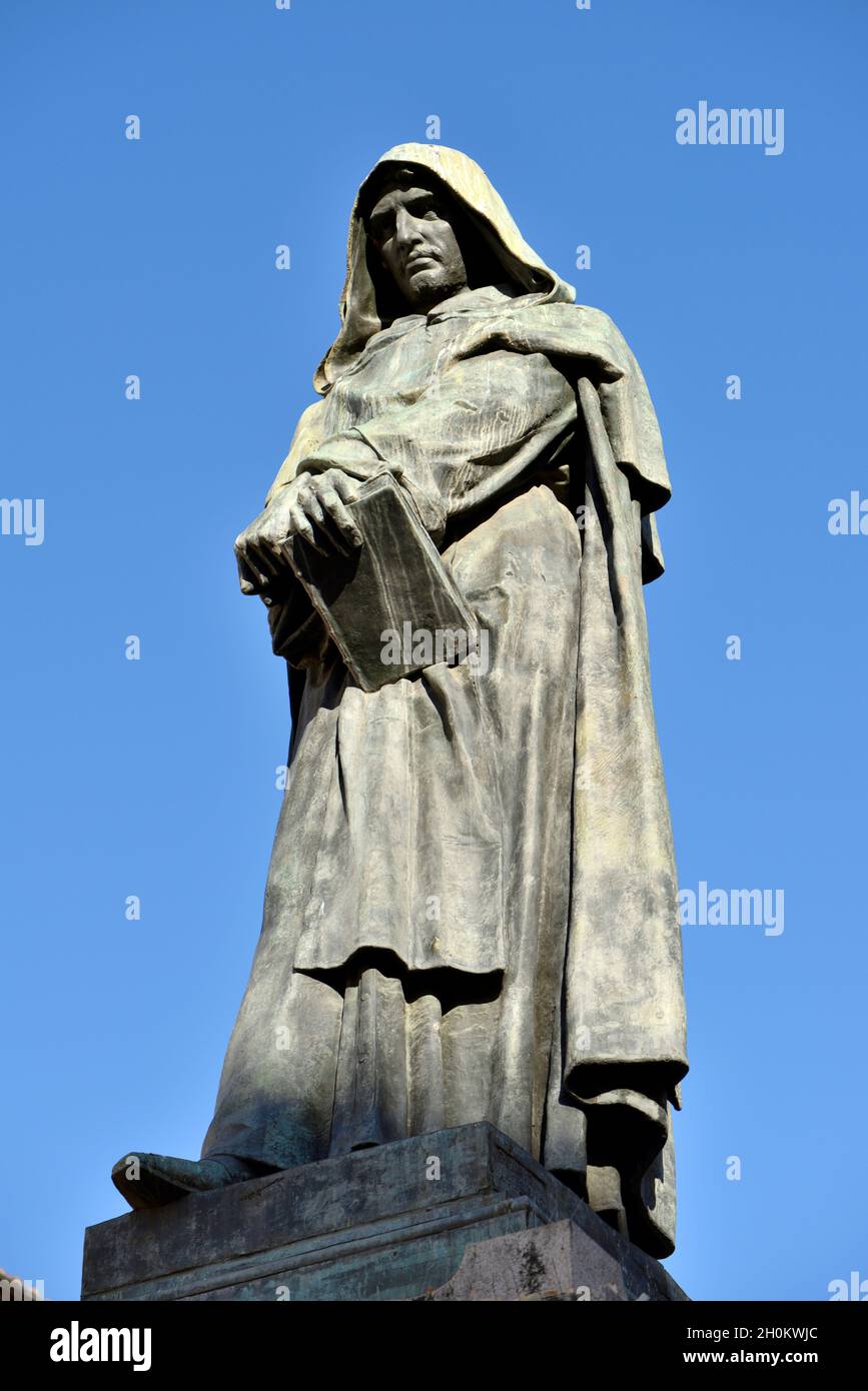 Italia, Roma, campo de' Fiori, Giordano Bruno. Foto de stock