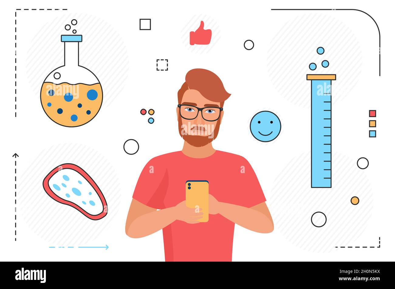 Biotecnología, ingeniería de omg, investigación científica ilustración vectorial. Hombre de dibujos animados sosteniendo el teléfono móvil, desarrollo de biotecnología aislado en blanco Imagen Vector de stock - Alamy Biotecnología, ingeniería de omg, investigación científica ilustración vectorial. Hombre de dibujos animados sosteniendo el teléfono móvil, desarrollo de biotecnología aislado en blanco Imagen Vector de stock - Alamy