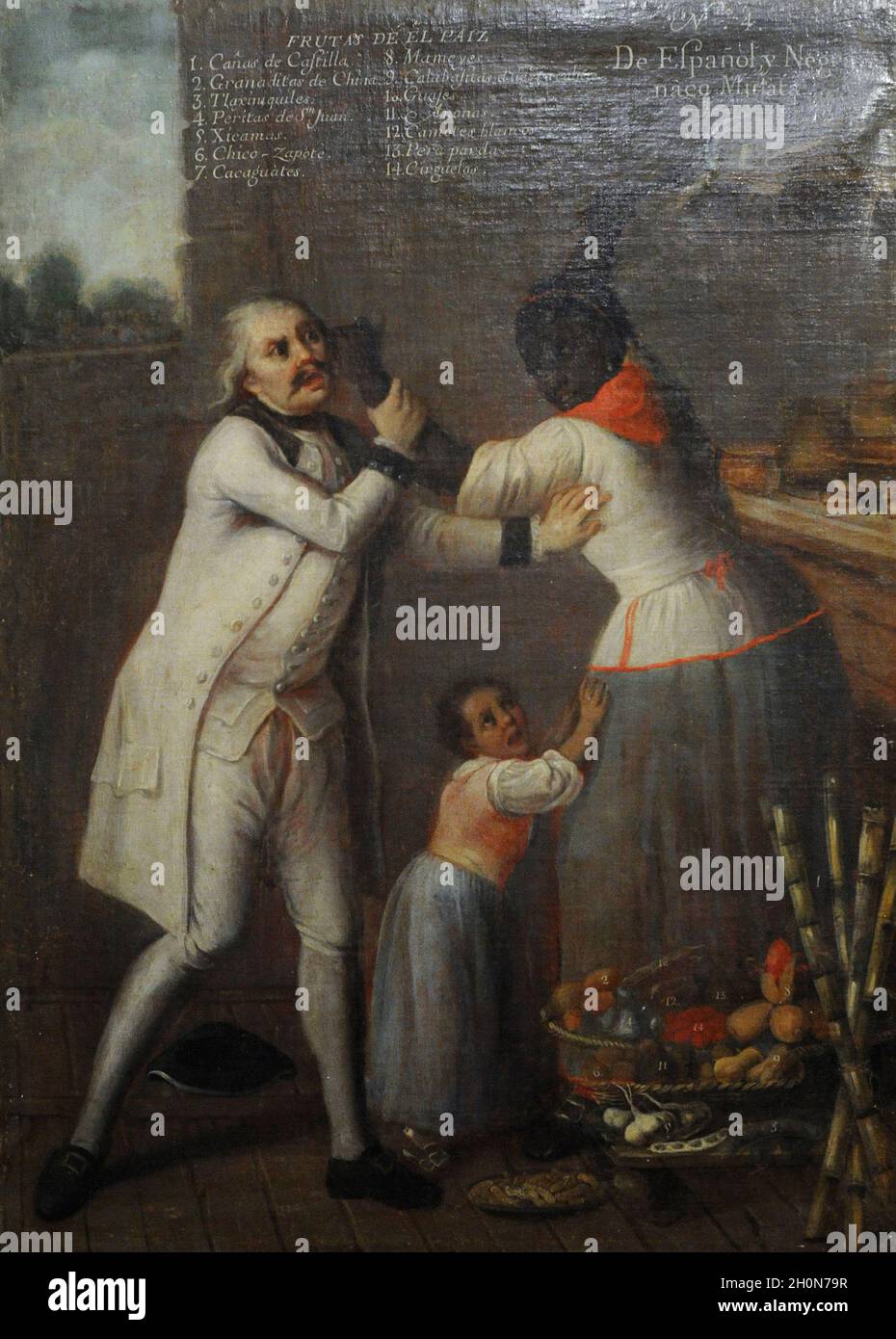 Andrés de Islas (pintor activo durante la segunda mitad del siglo 18th). Castas, Nº 4. De español y negra, nace mulata (de español y negro, Foto de stock