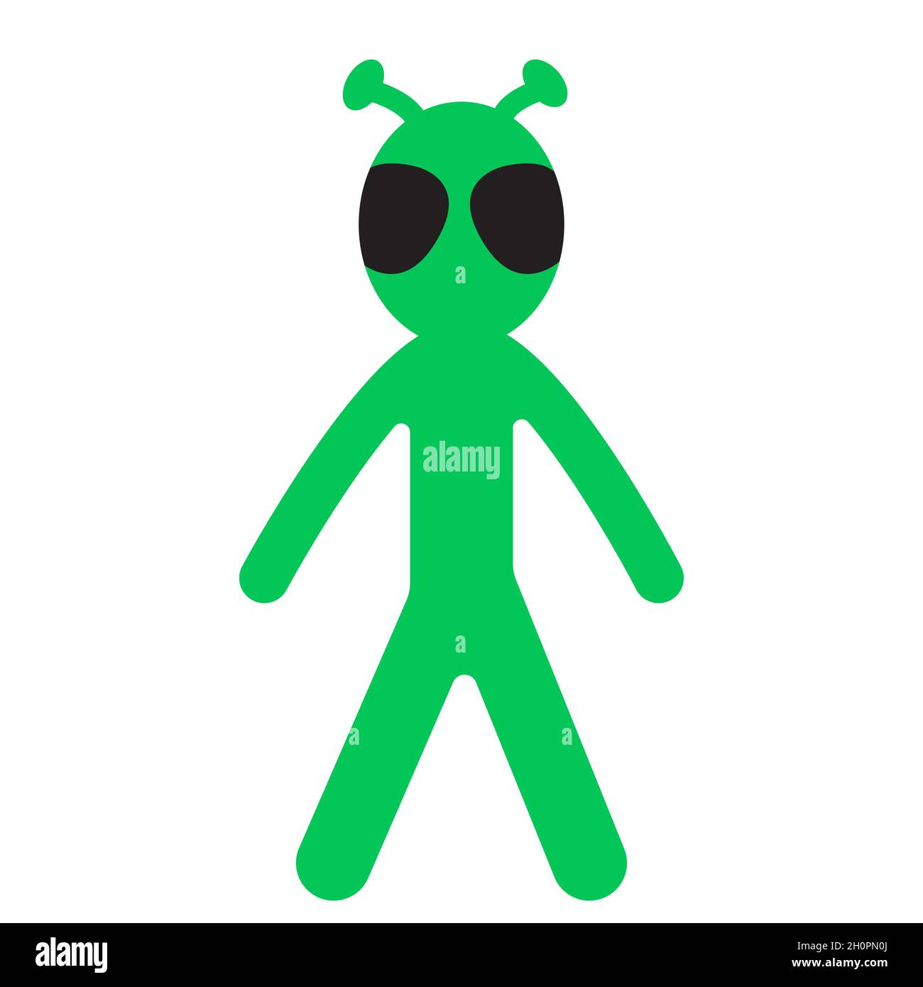 Divertido hombre alienígena de dibujos animados con grandes ojos. Hombre  verde con cuernos pequeños. Lindo carácter humanoide. Ilustración vectorial  en estilo plano simple. Imprimir para el manto Imagen Vector de stock -
