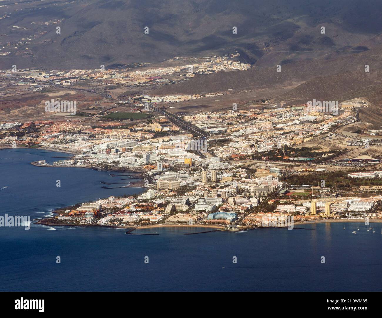 Vista aérea de Playa de las Américas en Tenerife Foto de stock