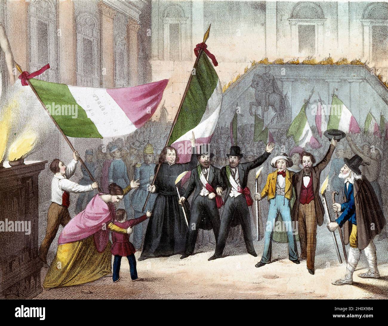 República Romana (1849) - Risorgimento : proclamación de Roma de la Republique le 09/02/1849. (9 fevrier 1849 (Mazzini proclame la Republique a Rome ) Foto de stock