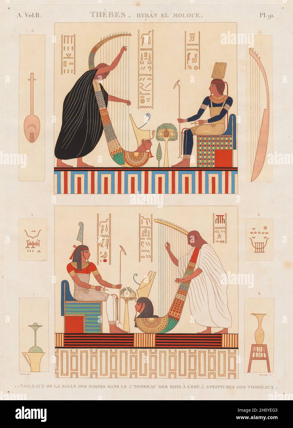 Descripción de Egipto: Tebas Byban el Molouk, Vol. II, PL. 91, 1812. Antoine Maxime Monsaldy (francés, 1768-1816), después de André Dutertre (francés, 1753-1842). Grabado, impreso en color sanguina a mano; hoja: 71 x 53,9 cm (27 15/16 x 21 1/4 pulg.); marca de plato: 58,5 x 42,5 cm (23 1/16 x 16 3/4 pulg.). Foto de stock