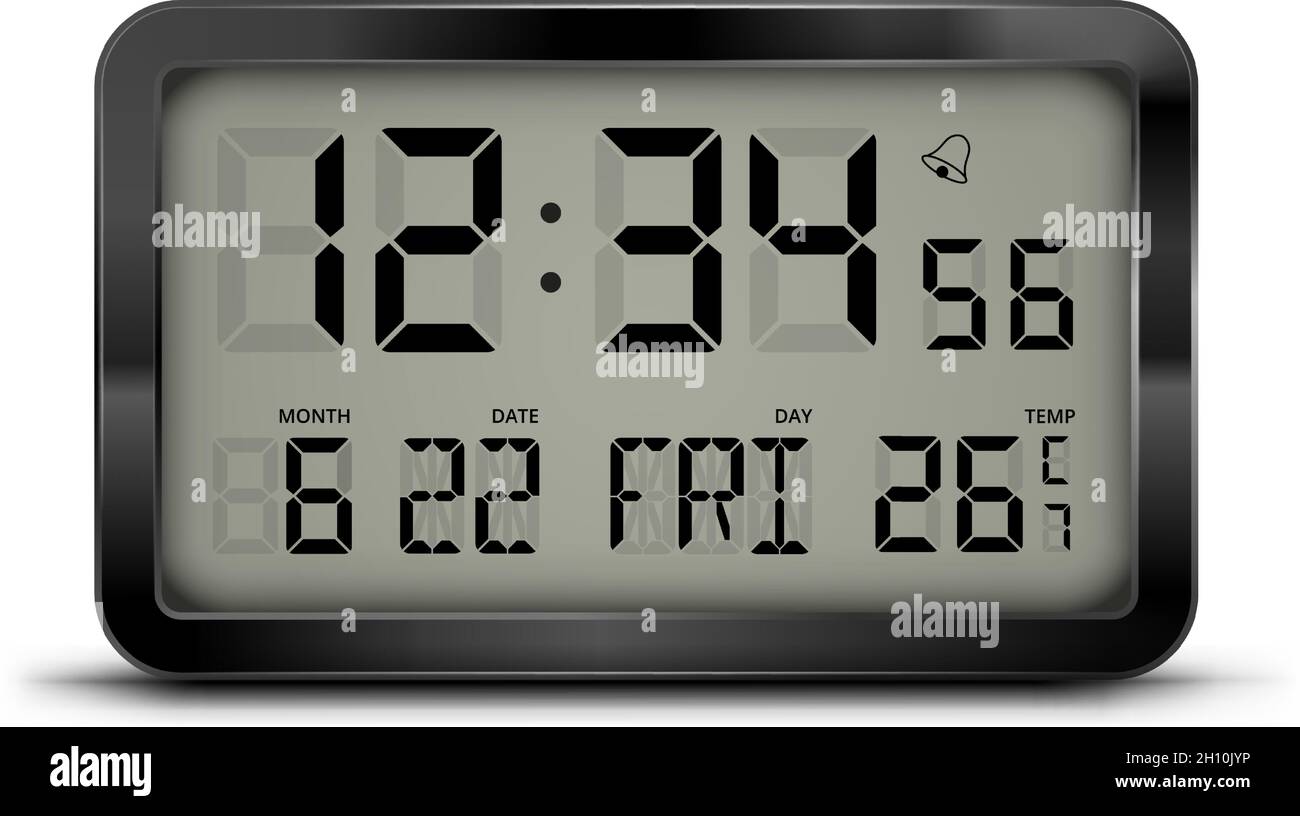 Reloj digital gris y estación meteorológica con fuente LCD Imagen Vector de  stock - Alamy