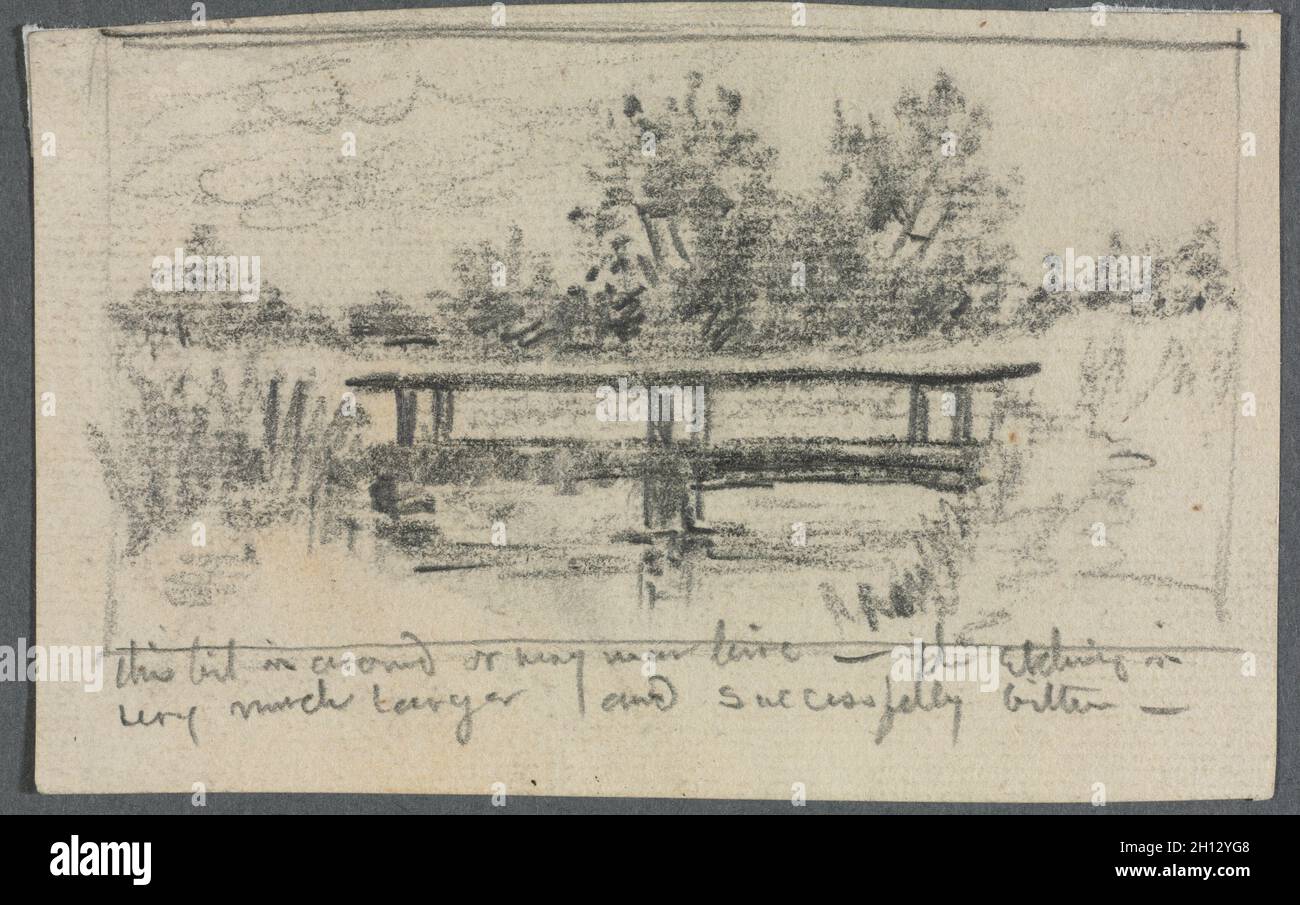 El puente, Schleissheim, c. 1870-1909. Otto H. Bacher (Americano, 1856-1909). Lápiz; hoja: 7,3 x 11,4 cm (2 7/8 x 4 1/2 pulg.). Foto de stock