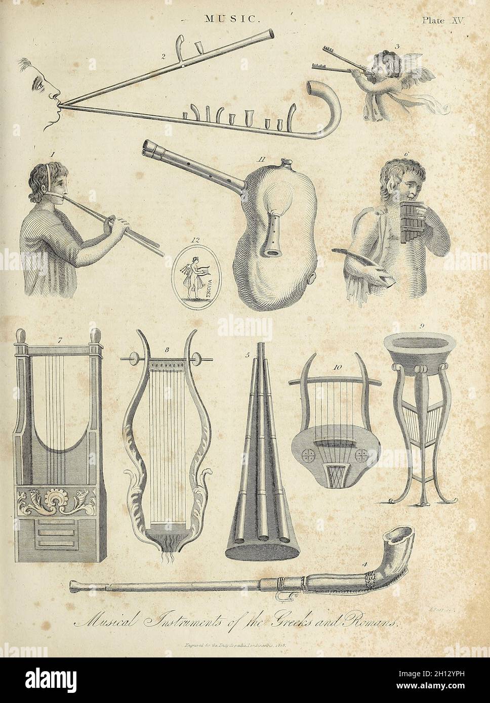 Instrumentos de música griegos y romanos, ilustración del siglo 19th  Fotografía de stock - Alamy