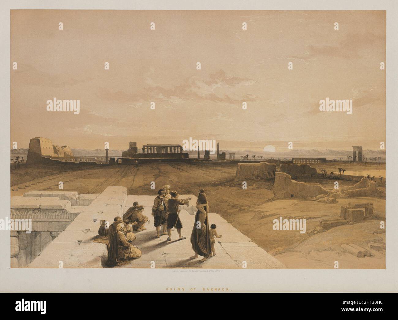Egipto y Nubia, Volumen I: Ruinas de Karnac, 1847. Louis Haghe (británico, 1806-1885), F.G. .Moon, 20 Threadneedle Street, Londres, Después de David Roberts (escocés, 1796-1864). Litografía en color; lámina: 43 x 60,4 cm (16 15/16 x 23 3/4 pulg.); imagen: 35,2 x 51 cm (13 7/8 x 20 1/16 pulg.). Foto de stock
