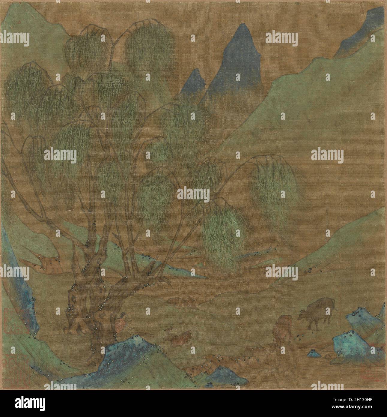 Una escena pastoral, 1271-1368(?). China, la dinastía Yuan (1271-1368) ?. Hoja de álbum, tinta y color sobre seda; total: 20,2 x 18,8 cm (7 15/16 x 7 3/8 in.). Foto de stock