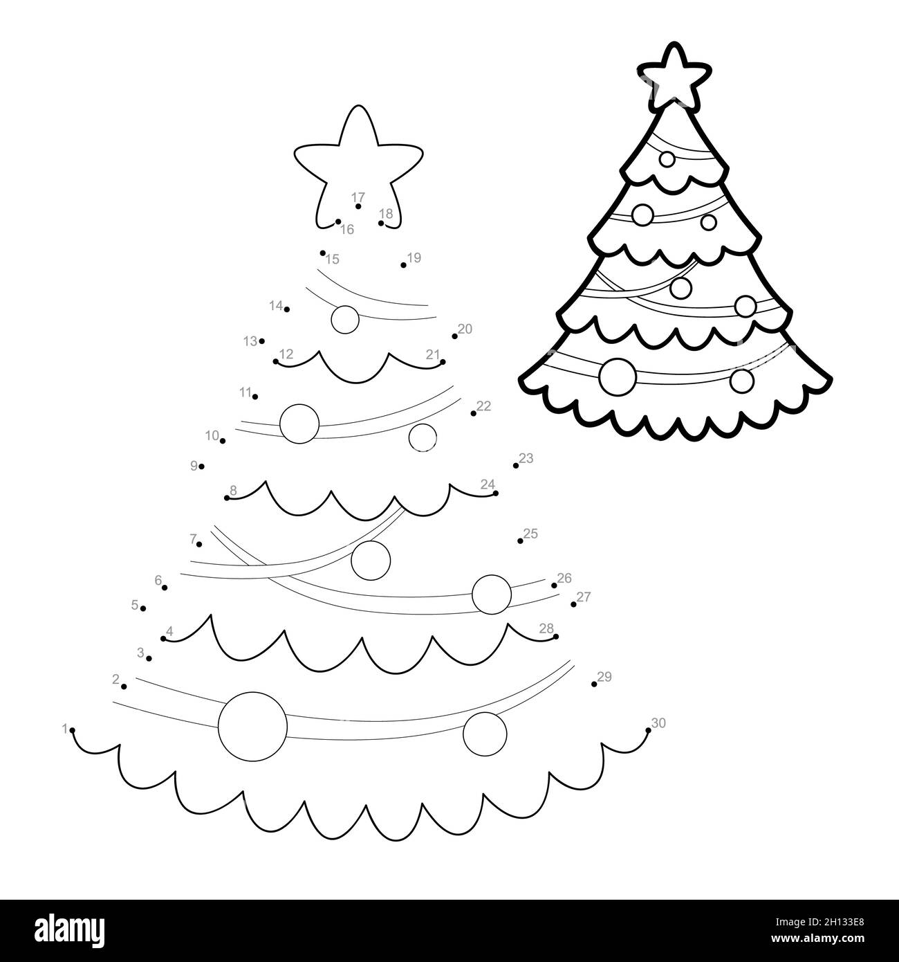 Rompecabezas navideño de punto a punto para niños. Conectar puntos juego.  Ilustración del árbol de Navidad Fotografía de stock - Alamy