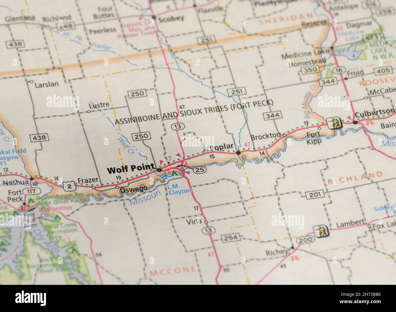Mapa de la ciudad de Wolf Point, MT Fotografía de stock Alamy