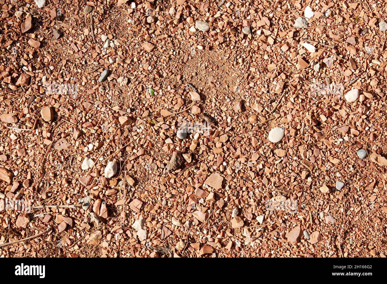 Textura de tierra de tierra roja con pequeños guijarros. Fondos abstractos Foto de stock