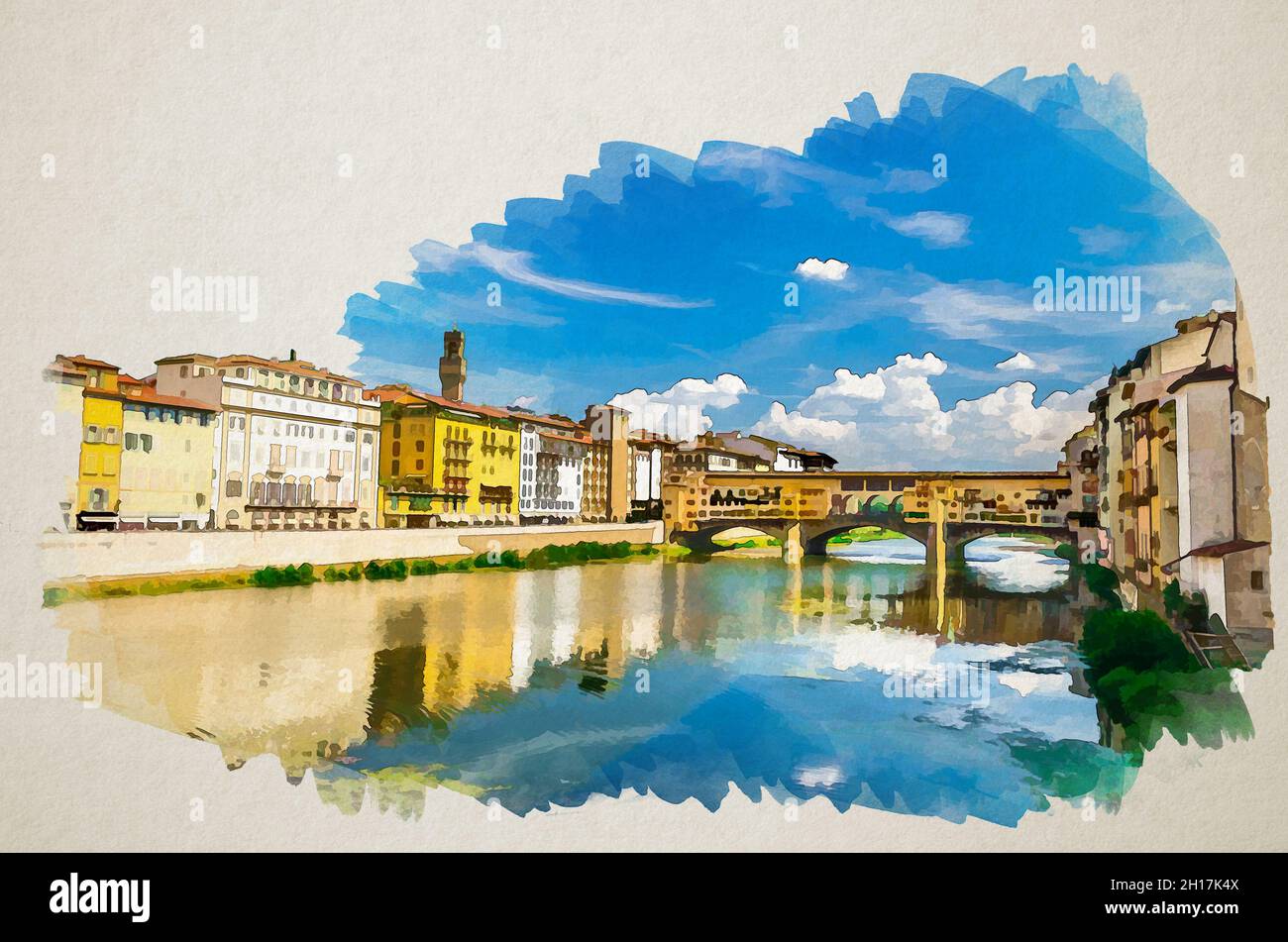 Ponte Vecchio art print Italy wall art Florence Italy print Italy watercolor Tuscany Ponte Vecchio painting River Arno Italy art Tuscany art
