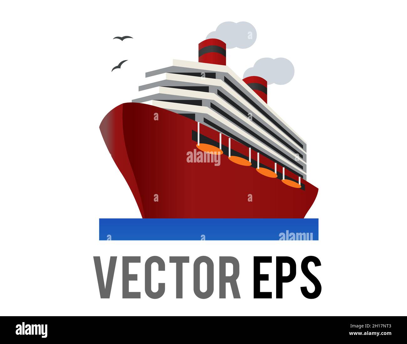 El icono de gran buque rojo vector aislado, utilizado para el transporte de personas o carga a través del océano Ilustración del Vector