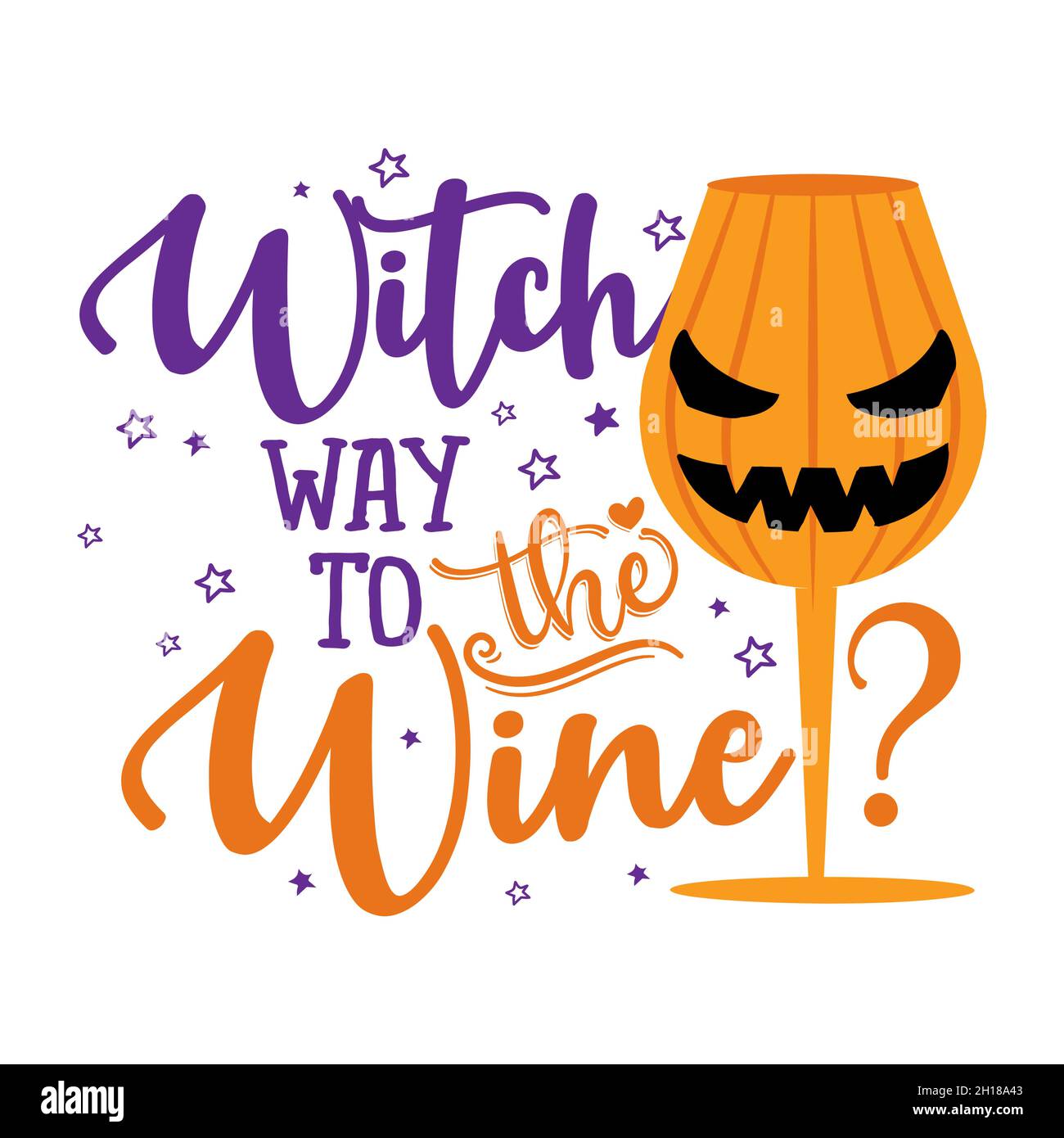 Witch Way to the Wine - Frase para Halloween Salud. Letras dibujadas a mano para tarjeta de felicitación de Halloween, invitación. Bueno para camiseta, taza, regalo, printi Ilustración del Vector