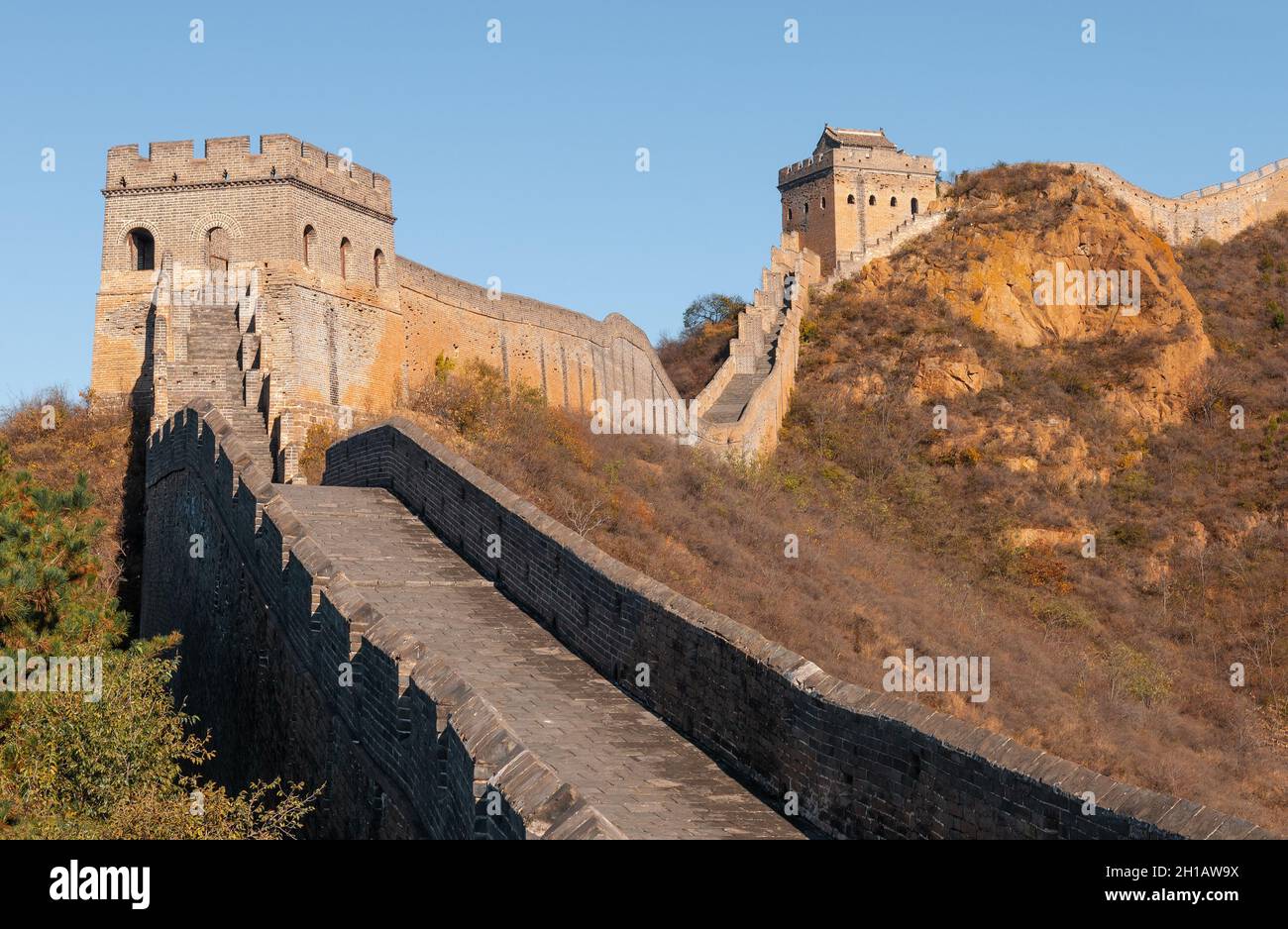Jinshanling Gran Muralla China paisaje al atardecer, Beijing, China. Foto de stock