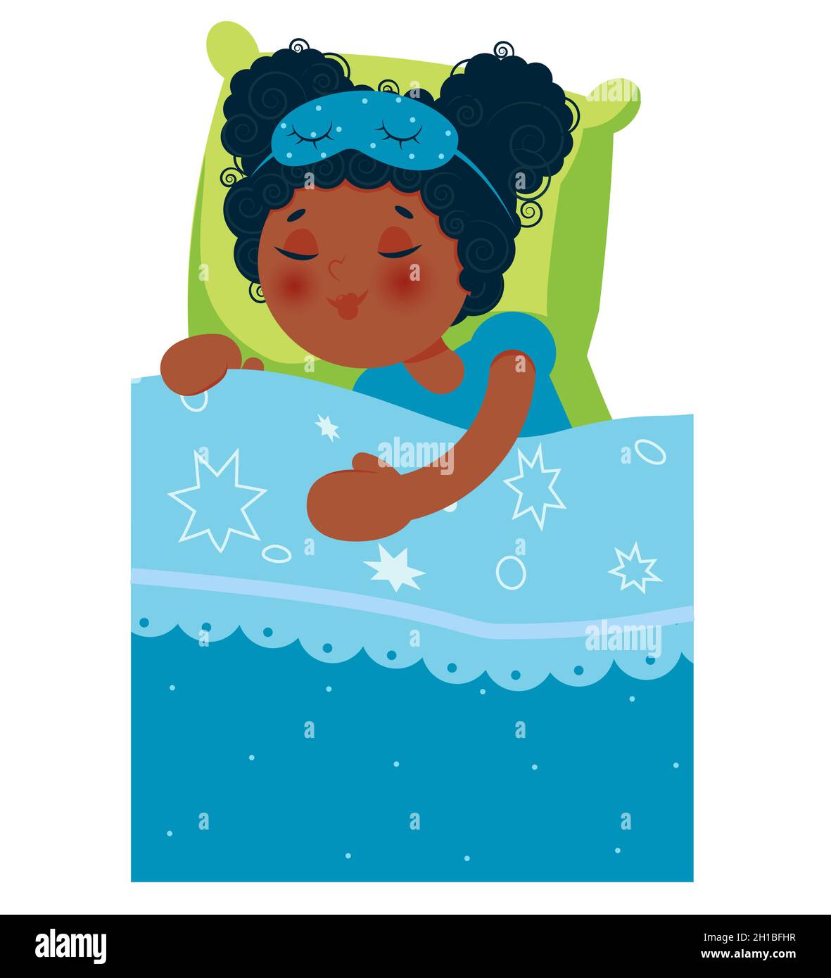 Una Niña Afroamericana Durmiendo En La Cama Después De Una Fiesta De Pijama Ilustración 
