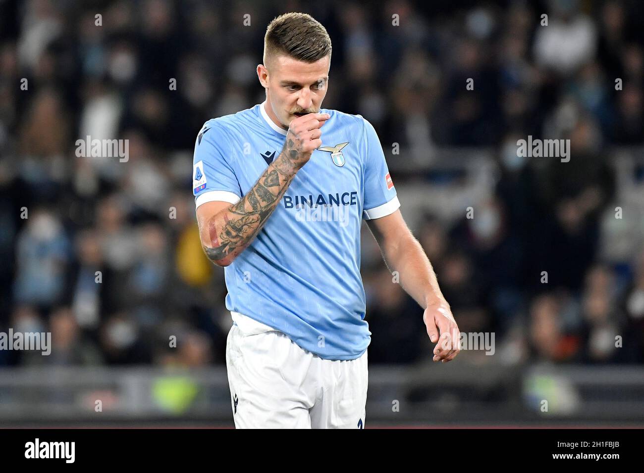 Roma, Italia. 16th Oct, 2021. Sergej Milinkovic-Savic de SS Lazio reacciona durante la Serie A partido de fútbol entre SS Lazio y FC Internazionale en el estadio Olimpico de Roma (Italia), 16th de octubre de 2021. Foto Andrea Staccioli/Insidefoto Crédito: Insidefoto srl/Alamy Live News Foto de stock