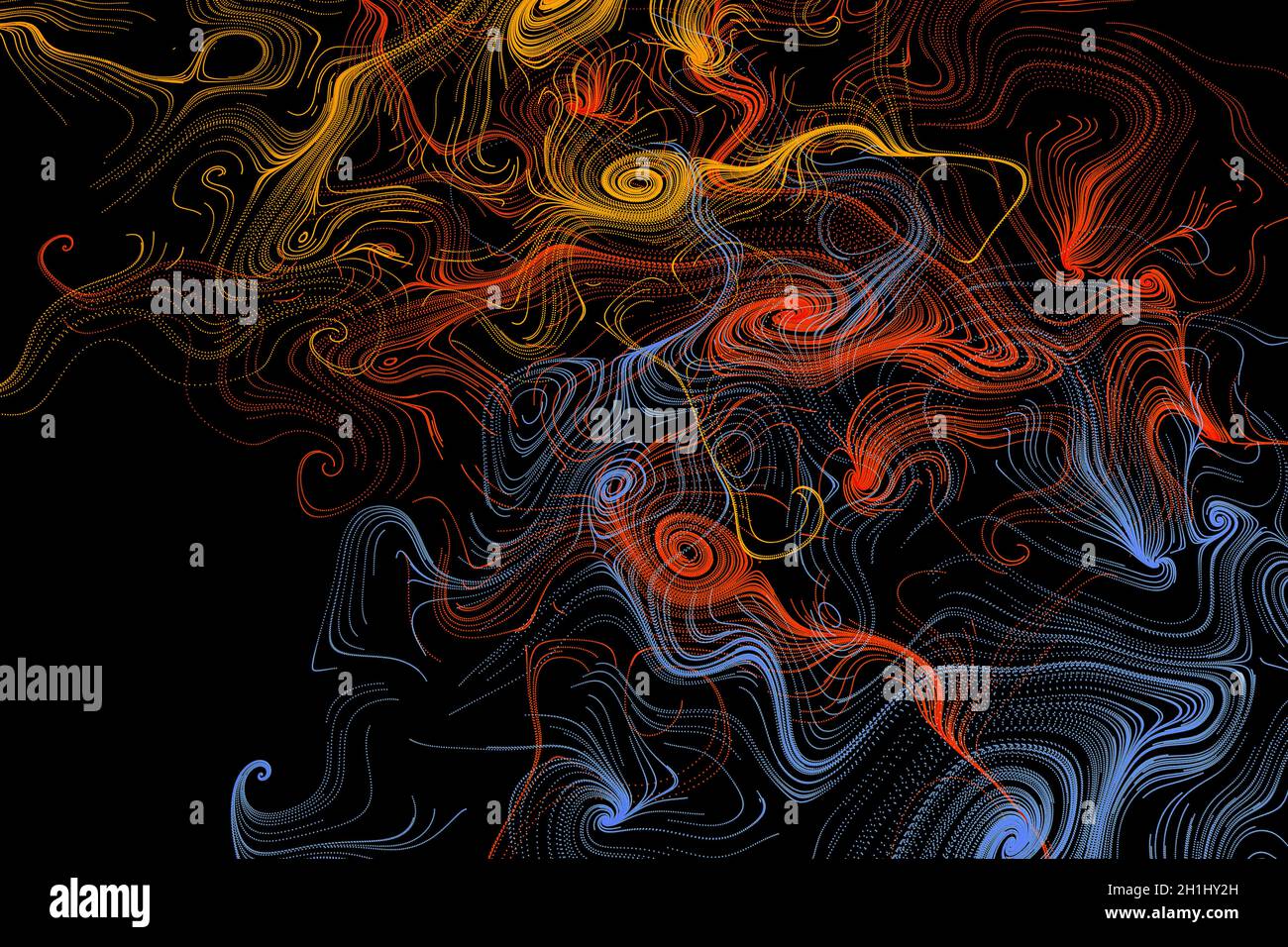 3d representación de un fondo abstracto creativo y elegante. Líneas coloreadas que giran en espiral. Diseño de movimiento de partículas formando líneas, hélice y struo abstracto Foto de stock