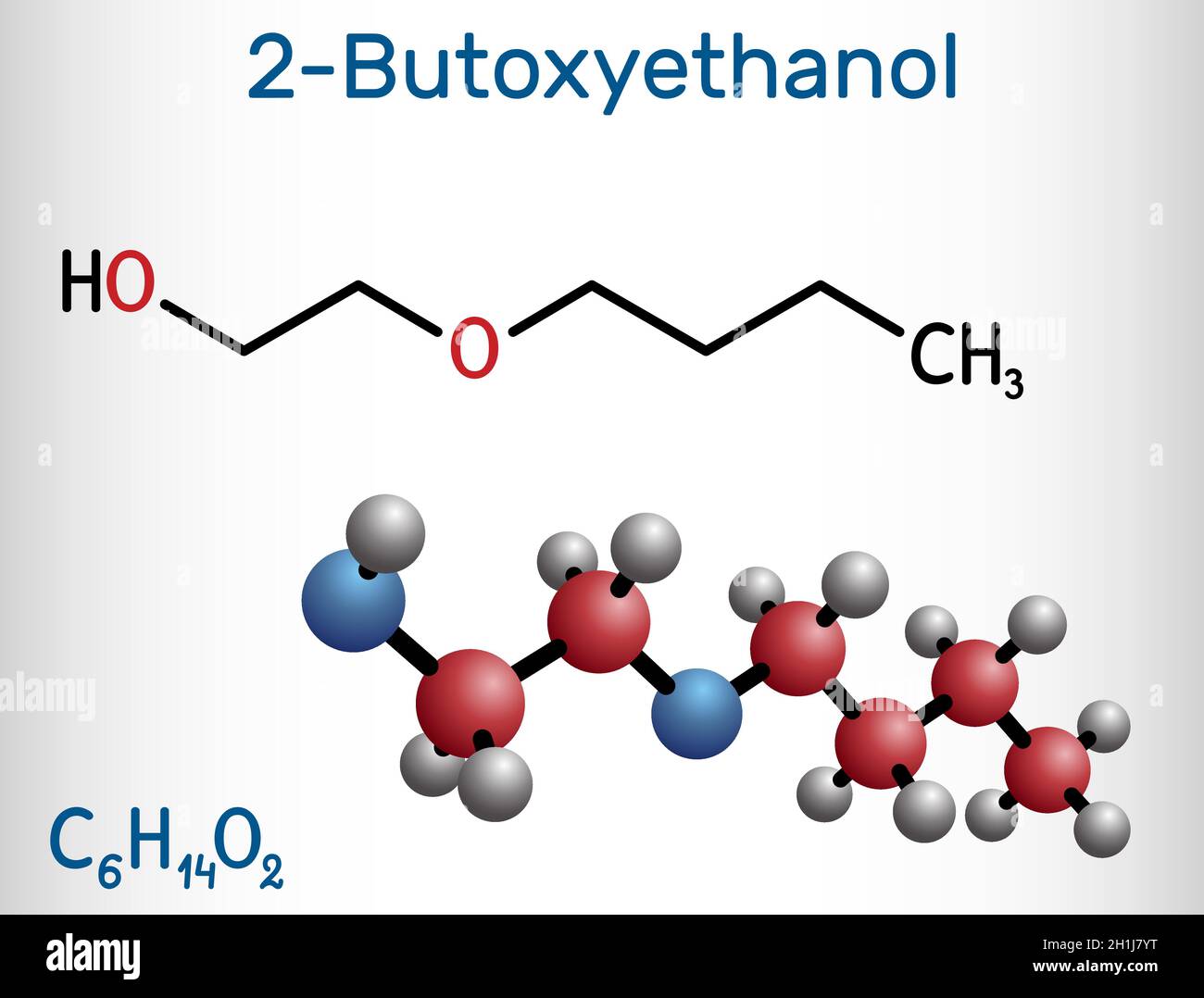 2-butoxietanol, molécula de butoxietanol. Es alcohol primario y éter. Se  utiliza como disolvente y para hacer pinturas y barnices. Química  estructural Imagen Vector de stock - Alamy