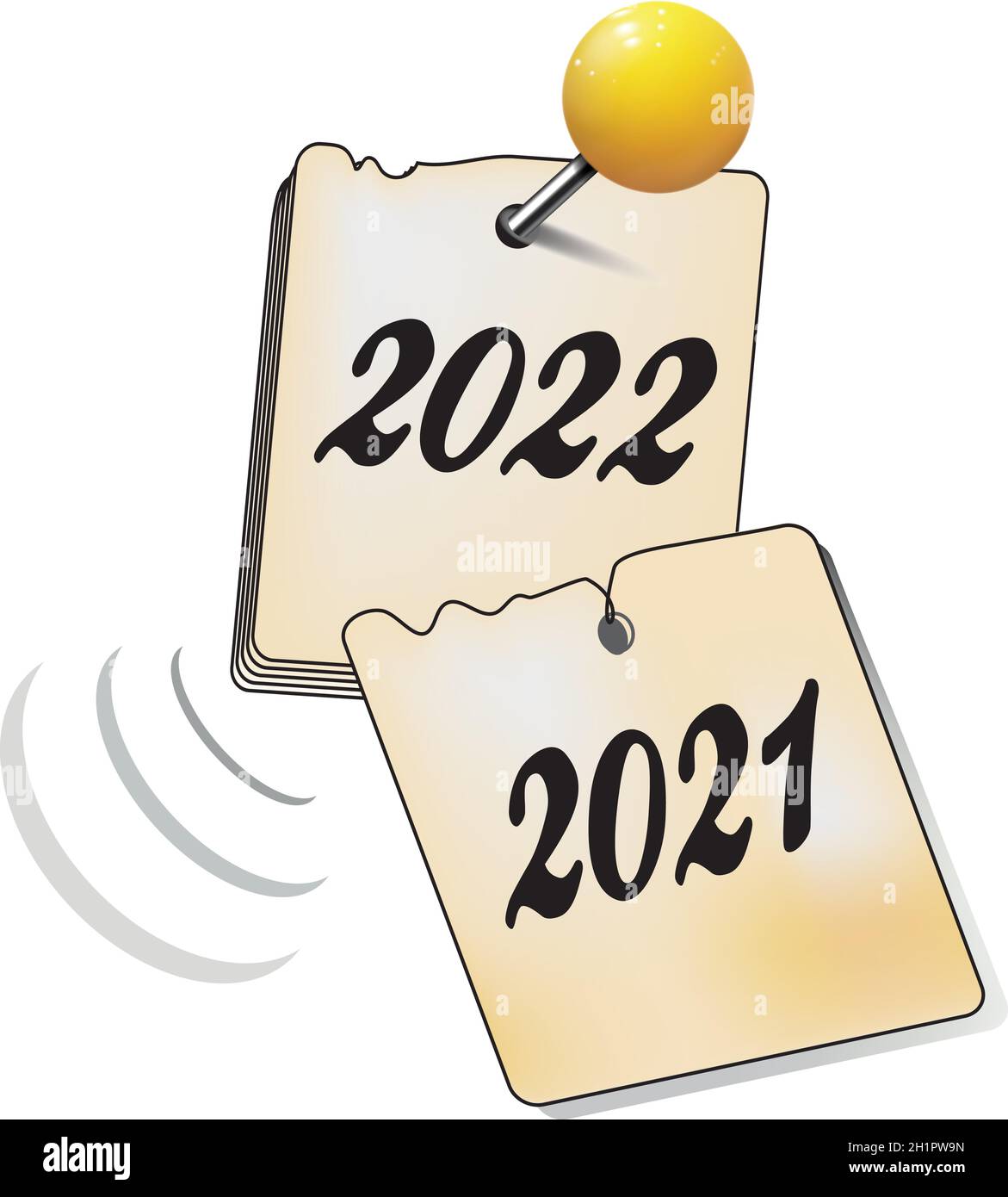 Calendario con páginas del 2022 al 2021 concepto de año nuevo. Feliz Año Nuevo 2022. Ilustración del Vector