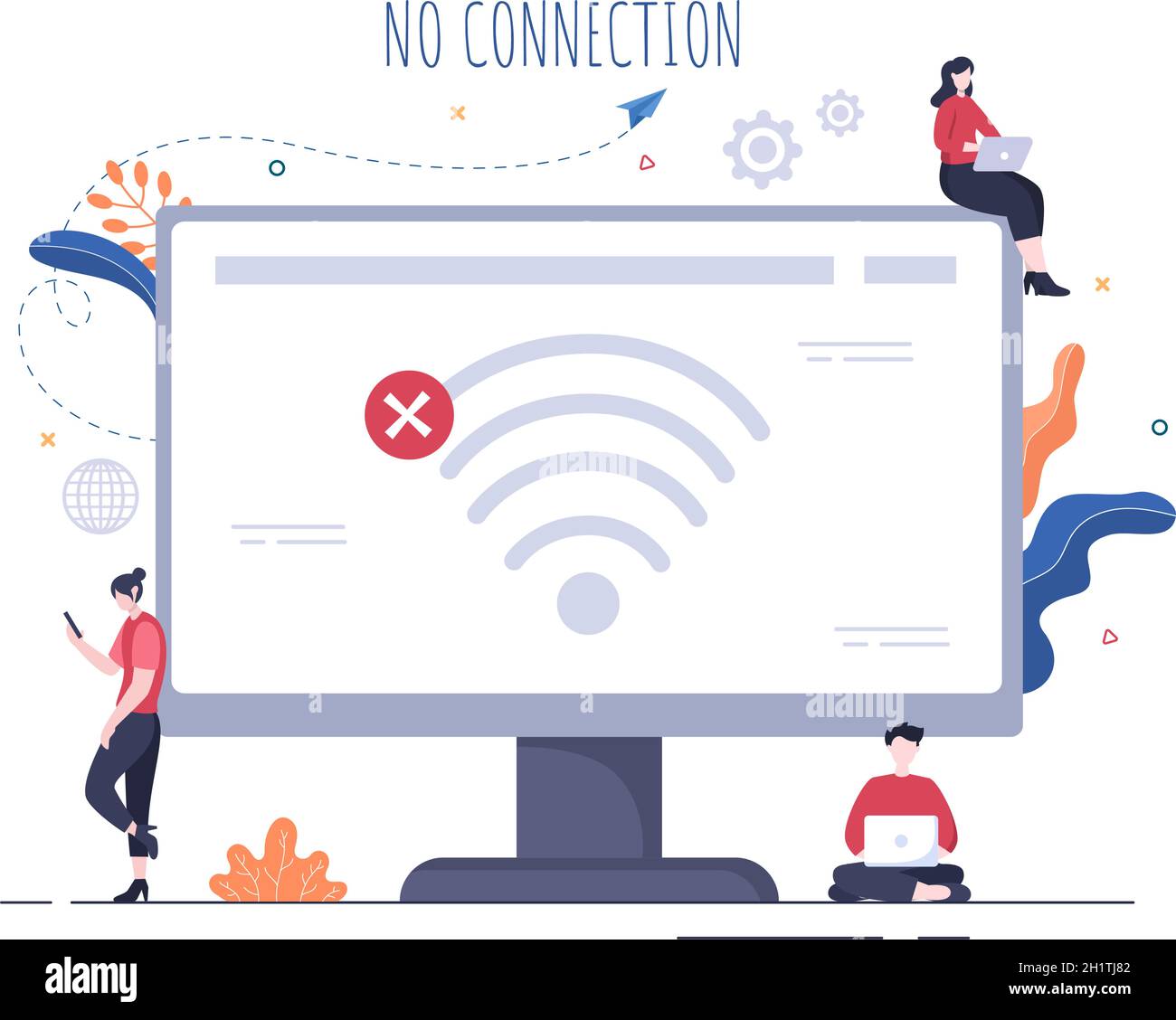 Se ha perdido la conexión inalámbrica o el cable desconectado, no hay señal de Internet WiFi, no se ha encontrado la página en la pantalla del smartphone. Ilustración de vector de fondo Ilustración del Vector