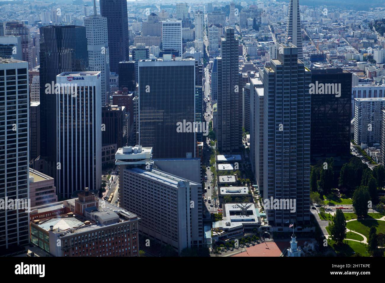 Rascacielos, centro de San Francisco, California, Estados Unidos - aéreo Foto de stock