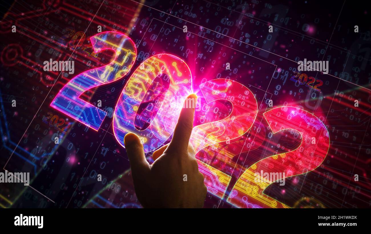 2022 años número futurista holograma 3D representación de la ilustración.  Concepto abstracto de fondo digital Fotografía de stock - Alamy