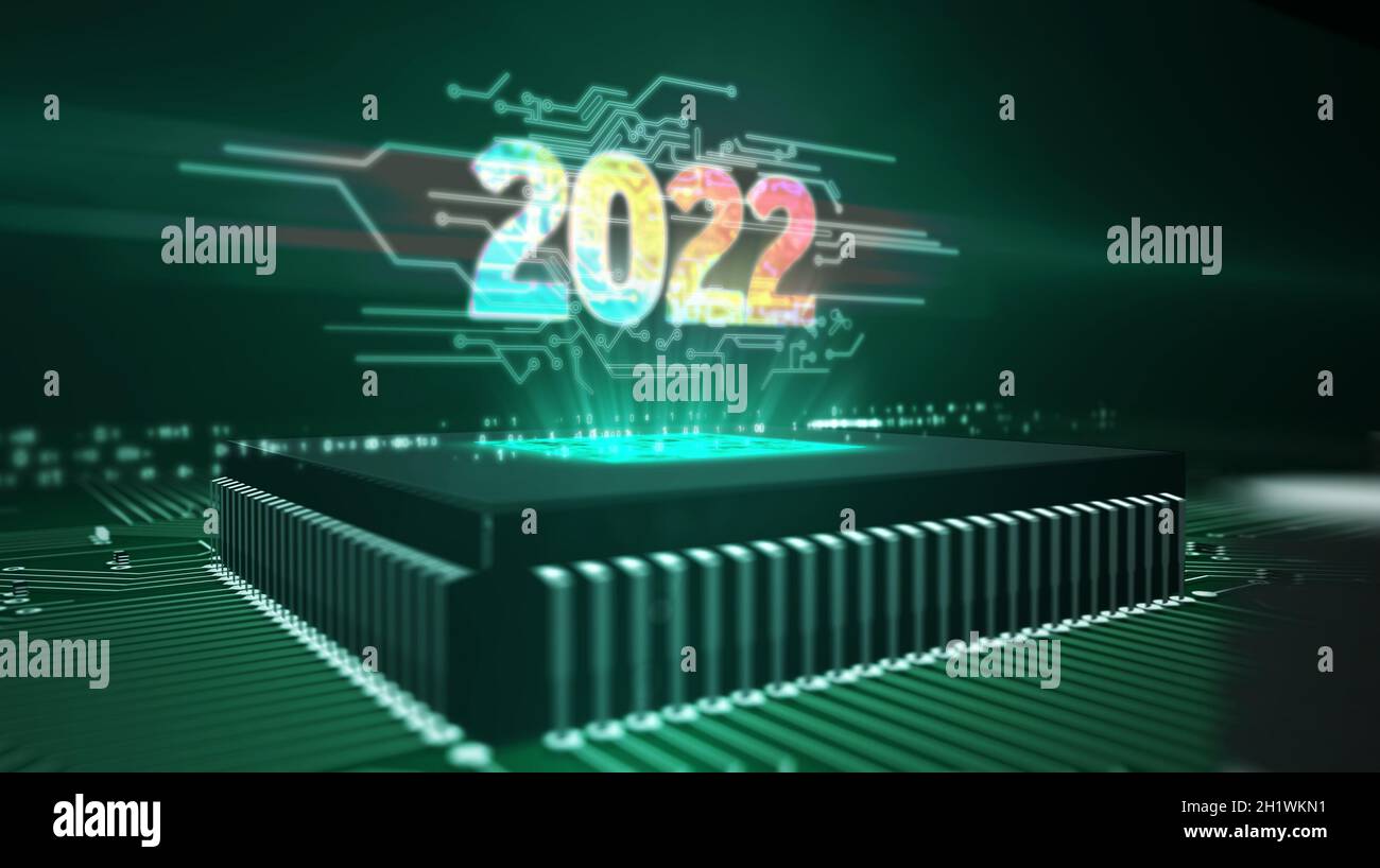 2022 años número futurista holograma 3D representación de la ilustración.  Concepto abstracto de fondo digital Fotografía de stock - Alamy