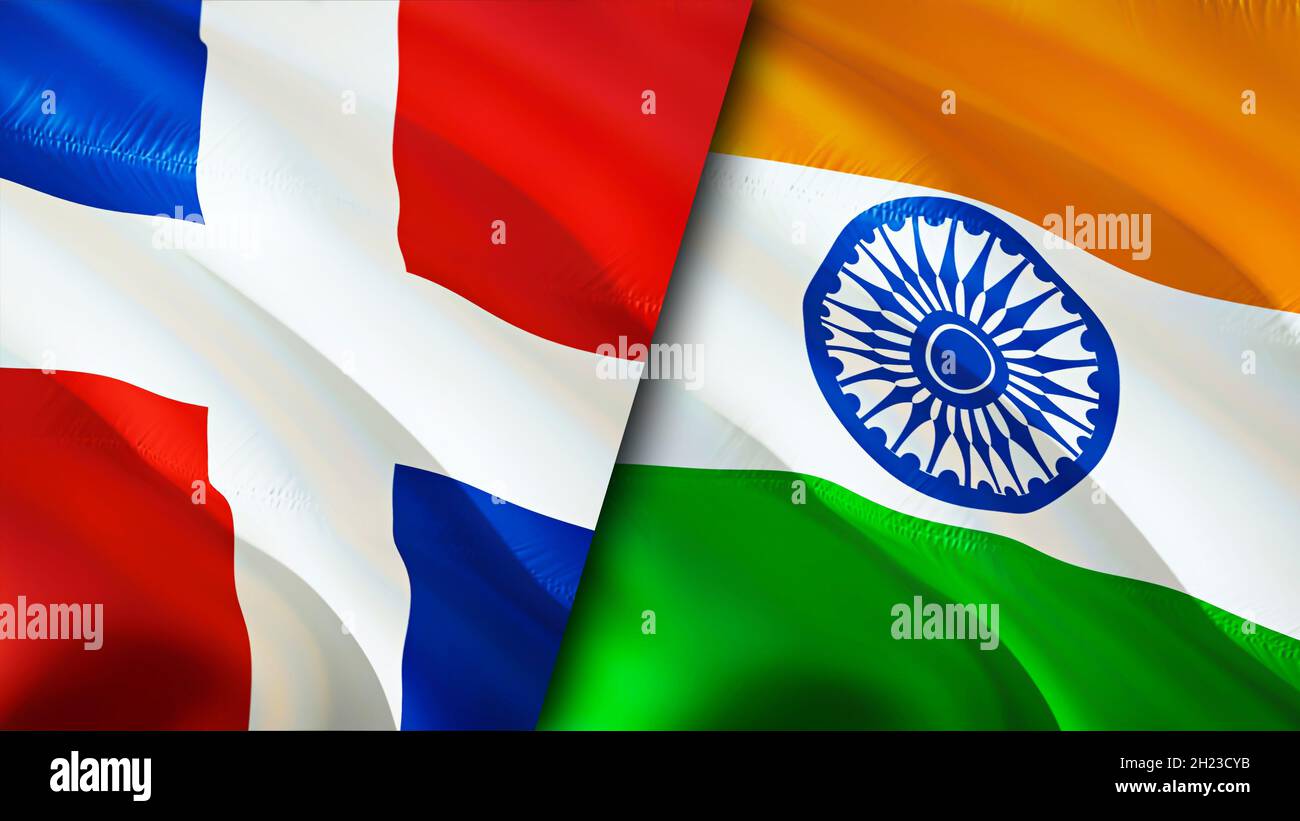 Banderas de Dominicana e India. Diseño de 3D banderas ondulantes. India