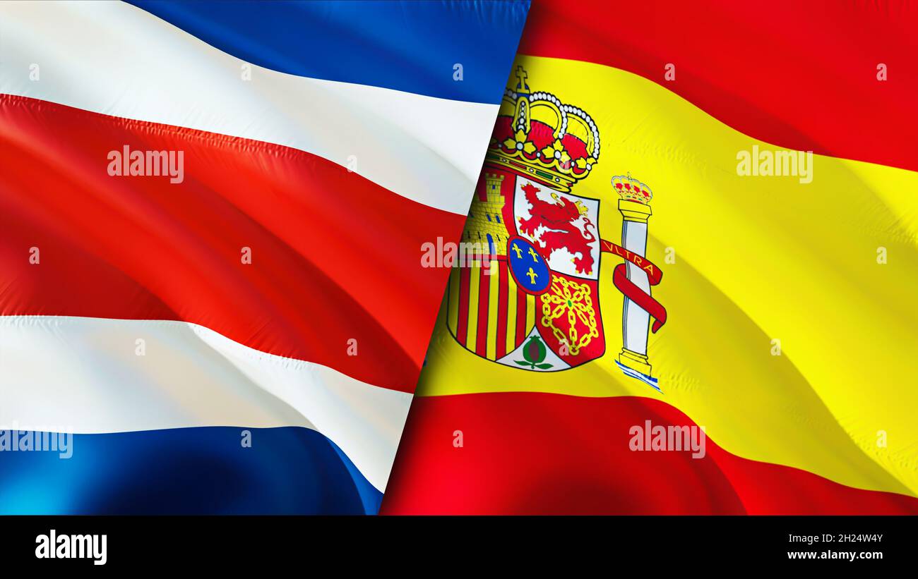 Banderas de Costa Rica y España. Diseño de 3D banderas ondulantes. Costa  Rica Bandera de España, imagen, fondo de pantalla. Imagen de Costa Rica vs  España,3D rendering. Costa Rica España Fotografía de