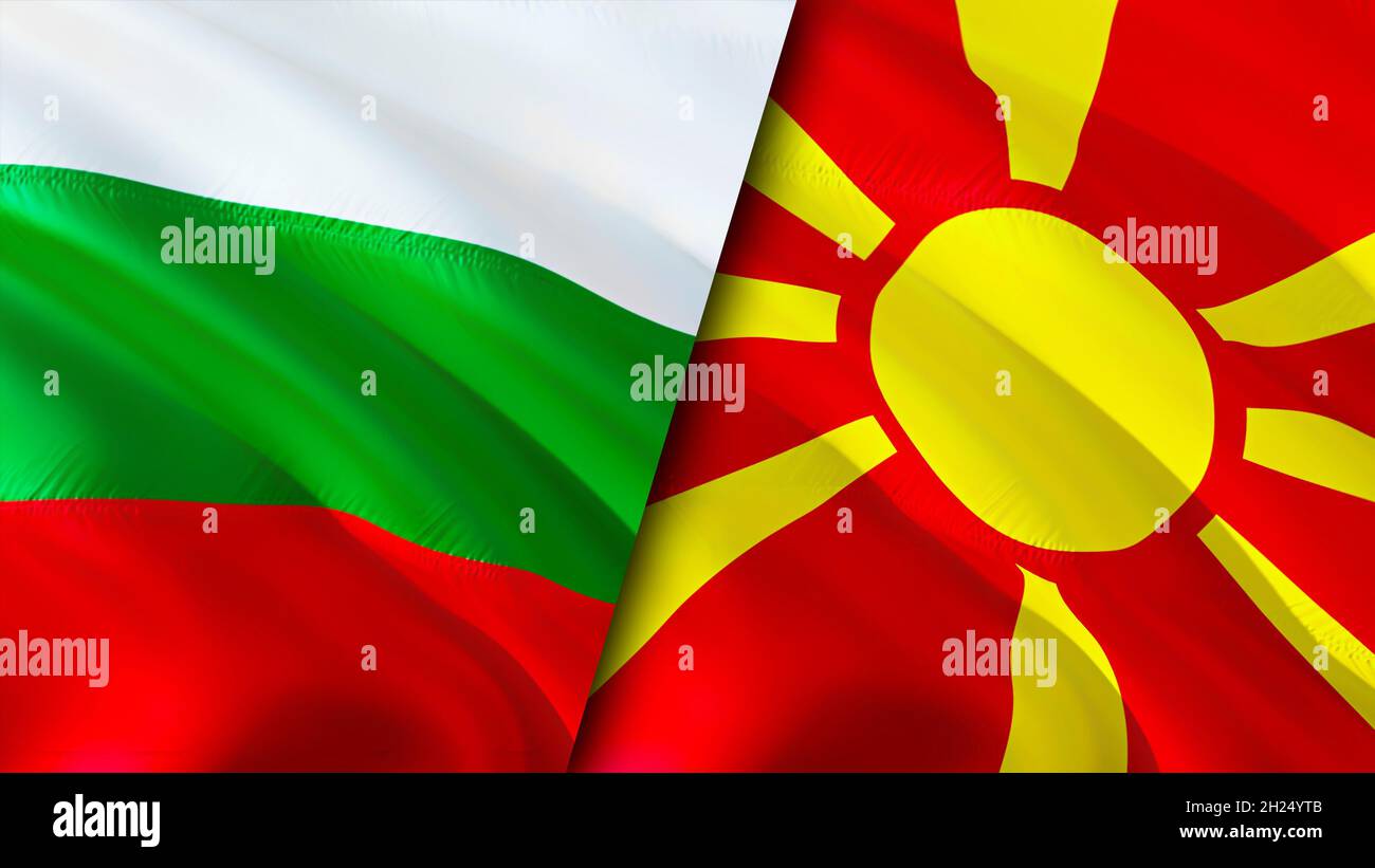 Banderas de Bulgaria y Macedonia del Norte. Diseño de 3D banderas
