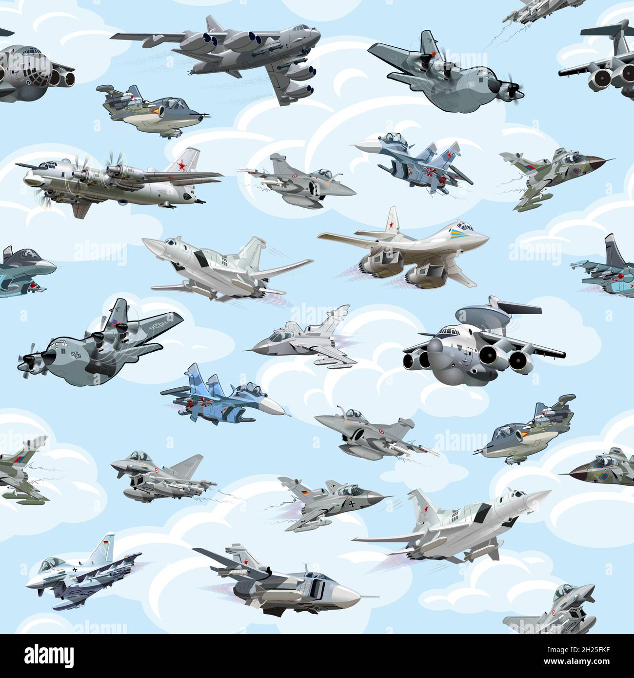 Dibujos animados aviones militares sin costuras patrón en las nubes de fondo  Fotografía de stock - Alamy