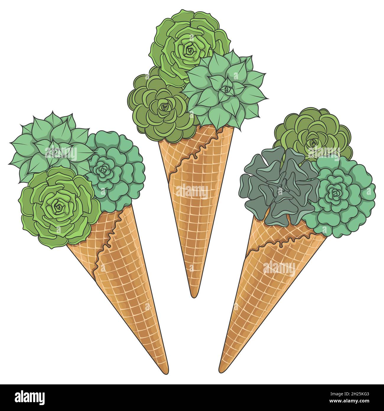 Juego de ilustraciones de color de helado de suculentos. Objetos vectoriales aislados sobre fondo blanco. Ilustración del Vector